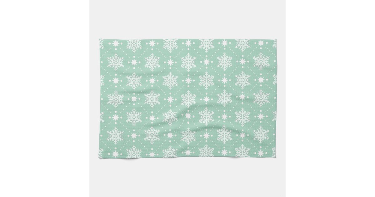 White Snowflake on Dark Green Kitchen Towel, Zazzle