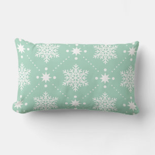 Mint Green White Snowflakes Christmas Pattern Lumbar Pillow