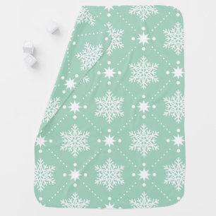 Mint Green White Snowflakes Christmas Pattern Swaddle Blanket