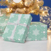 Mint Green White Snowflakes Christmas Pattern Wrapping Paper