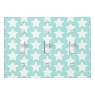 Mint Green & White Stars Kids / Nursery Light Switch Cover