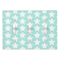 Mint Green & White Stars Kids / Nursery Light Switch Cover
