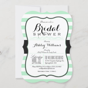 Mint Green & White Stripes; Elegant Bridal Shower Invitation