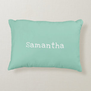 Mint Green White Stripes Name Accent Pillow