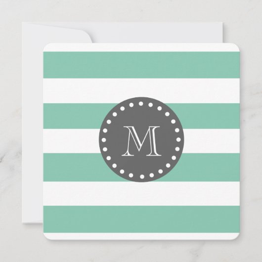 Mint Green White Stripes Pattern, Charcoal Monogra (Front)