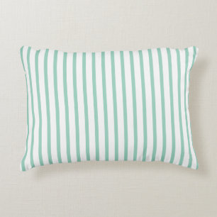 Mint Green White Stripes Salmon Name Accent Pillow