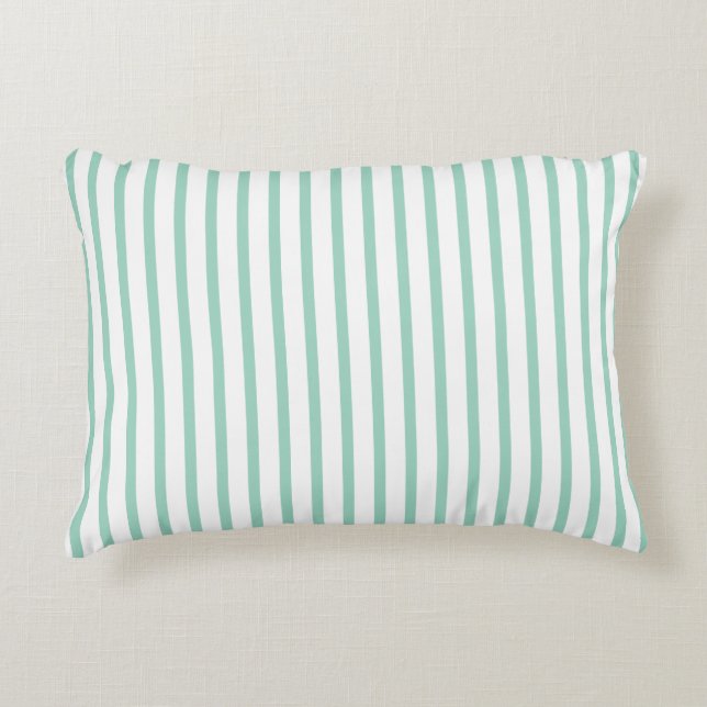 Mint Green White Stripes Salmon Name Accent Pillow (Front)