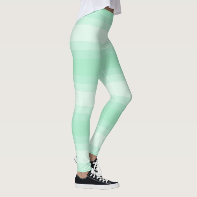 Mint Green White Stripes Template Trendy Modern Leggings (Right)