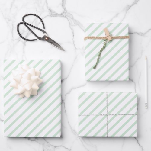 Mint Green White Stripes Wrapping Paper Sheets