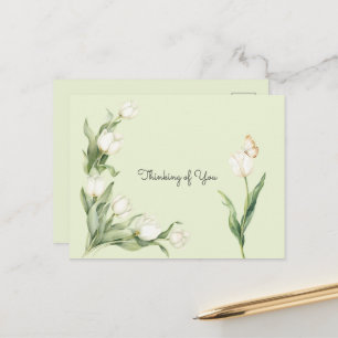 Mint Green White Tulips Butterfly Thinking of You Postcard