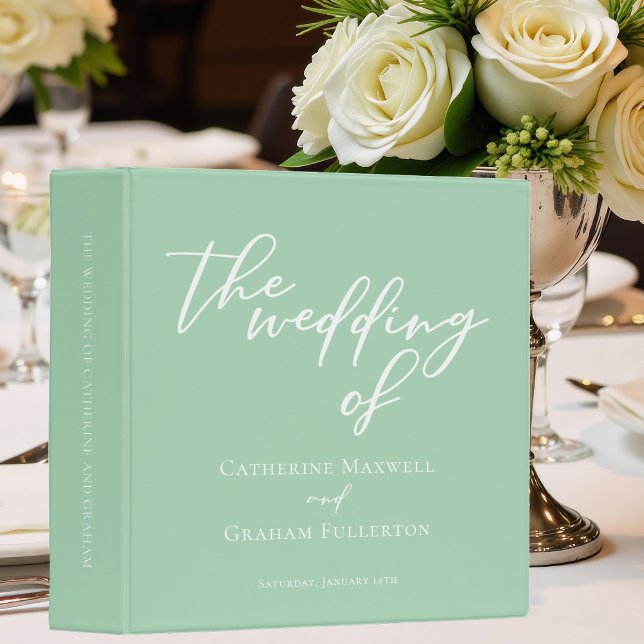 Mint Green White Typography Wedding Photo Album 3 Ring Binder (Creator Uploaded)