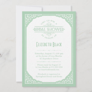 Mint Green White Vintage Frame Bridal Shower Invitation