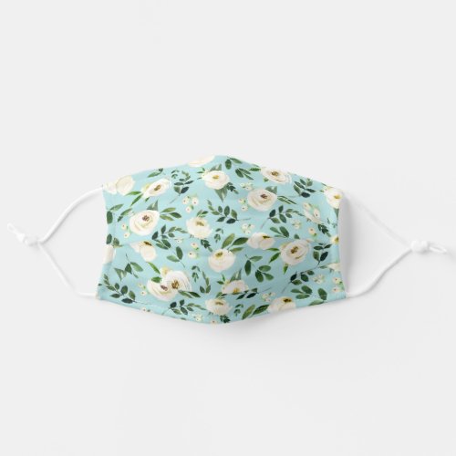 Mint  Green  White Watercolor Floral Pattern Adult Cloth Face Mask
