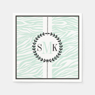 Mint green, white zebra print pattern wedding napkins