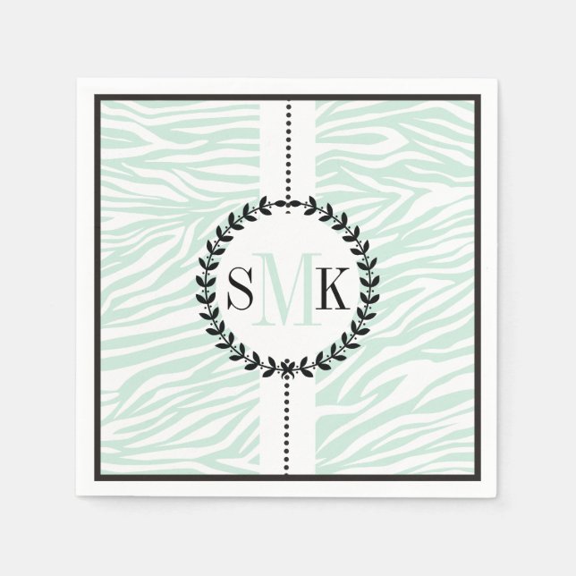 Mint green, white zebra print pattern wedding napkins (Front)