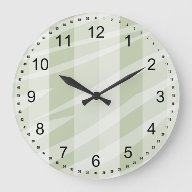 Mint Green White Zebra Stripes Large Clock (Front)