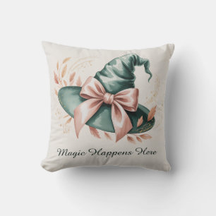 Mint Green Witch Hat Spooky Cute Halloween Throw Pillow