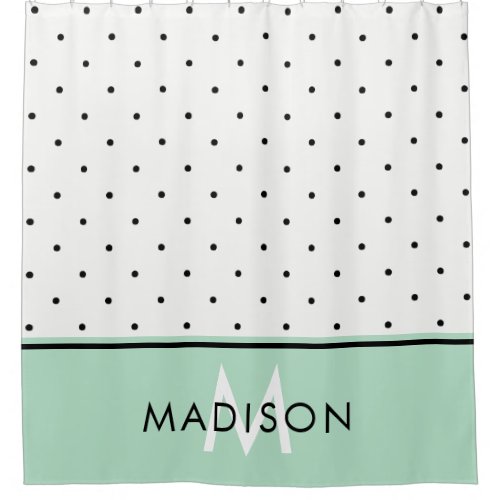 Mint Green with Black and White Polka Dots Shower Curtain