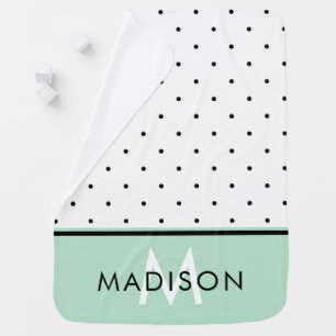 Mint Green with Black and White Polka Dots Stroller Blanket