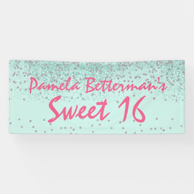 Mint Green with Bling Sweet 16 Banner (Horizontal)