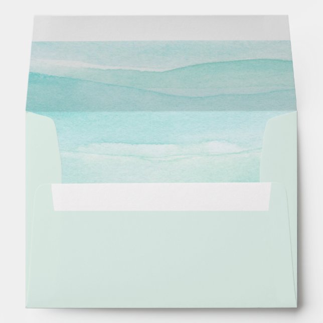 Mint Green with Blue Watercolor Brushstrokes Envelope (Back (Bottom))