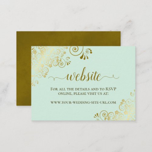 Mint Green with Gold Floral Curls Wedding Website Enclosure Card