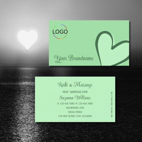 Mint Green with Gorgeous Heart and Logo Cute Business Card