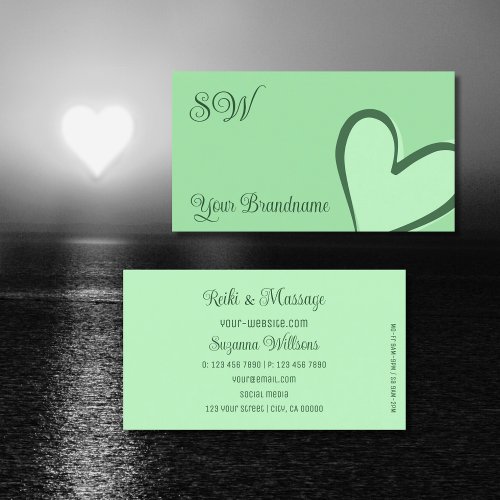 Mint Green with Gorgeous Heart and Monogram Cute Business Card