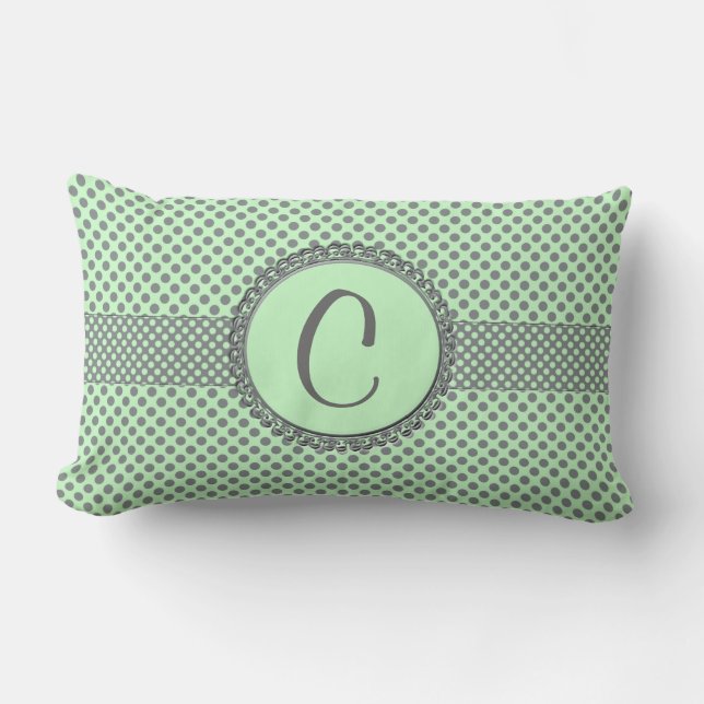 Mint Green with Gray Polka Dots-Monogram STaylor Lumbar Pillow (Front)