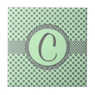 Mint Green with Gray Polka Dots-Monogram STaylor Tile