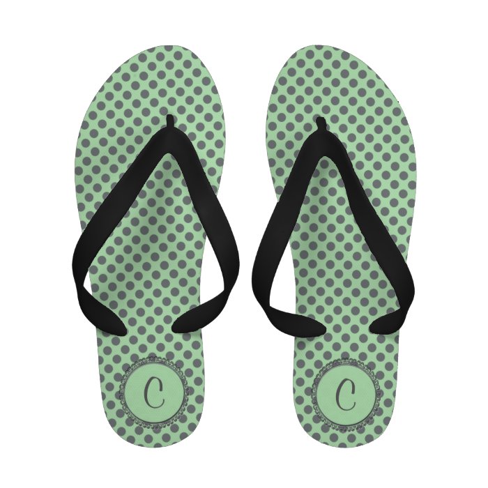 Mint Green With Grey Polka Dots Monogram Flip Flops