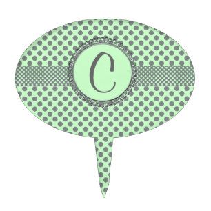 Mint Green with Grey Polka Dots-Monogram STaylor Cake Topper
