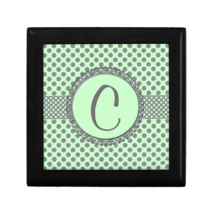 Mint Green with Grey Polka Dots-Monogram STaylor Keepsake Box