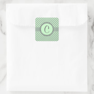 Mint Green with Grey Polka Dots-Monogram STaylor Square Sticker