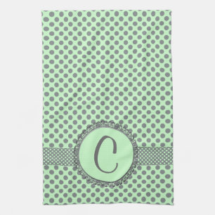 Mint Green with Grey Polka Dots-Monogram STaylor Towel