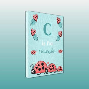 Mint Green With Hearts Ladybirds And Name Canvas Print by LynnroseDesigns at Zazzle