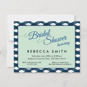 Mint Green with Navy Blue Border Bridal Shower Invitation