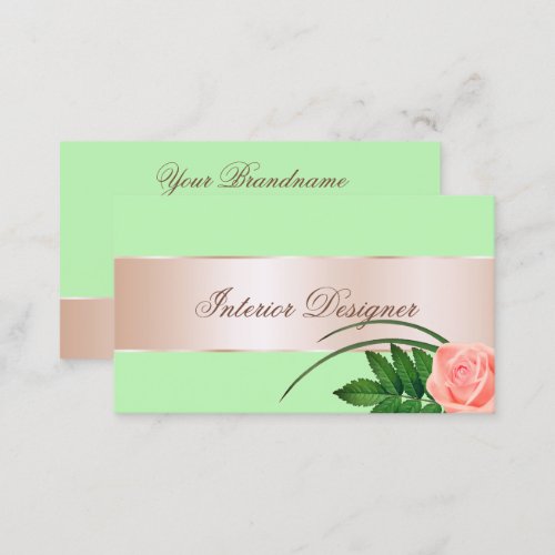 Mint Green with Rose Gold Decor Cute Flower Floral Business Card