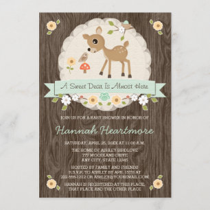 MINT GREEN WOODLAND DEER BABY SHOWER INVITATION