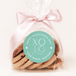Mint Green XOXO Personalized Valentine's Day Classic Round Sticker