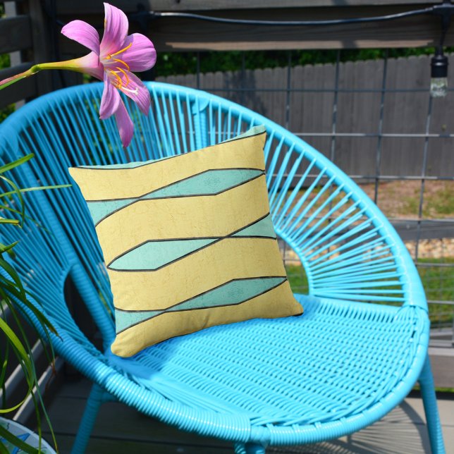 Mint Green Yellow and Black Retro Modern Stripes Throw Pillow (Creator Uploaded)