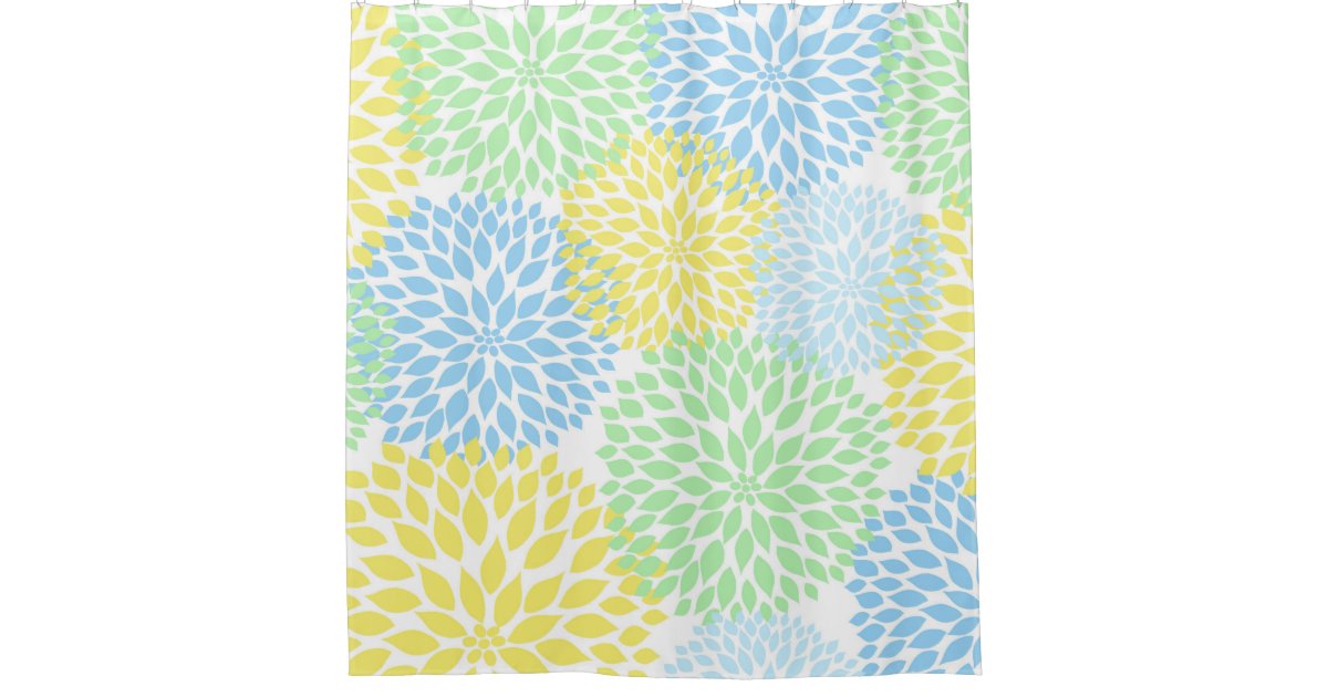 Mint Green Yellow Blue Floral Dahlias blossoms Shower Curtain | Zazzle Mint Green Yellow Blue Floral Dahlias blossoms Shower Curtain | Zazzle