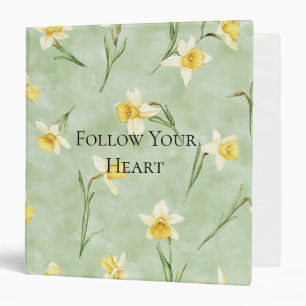 Mint Green Yellow Daffodil Flowers 3 Ring Binder