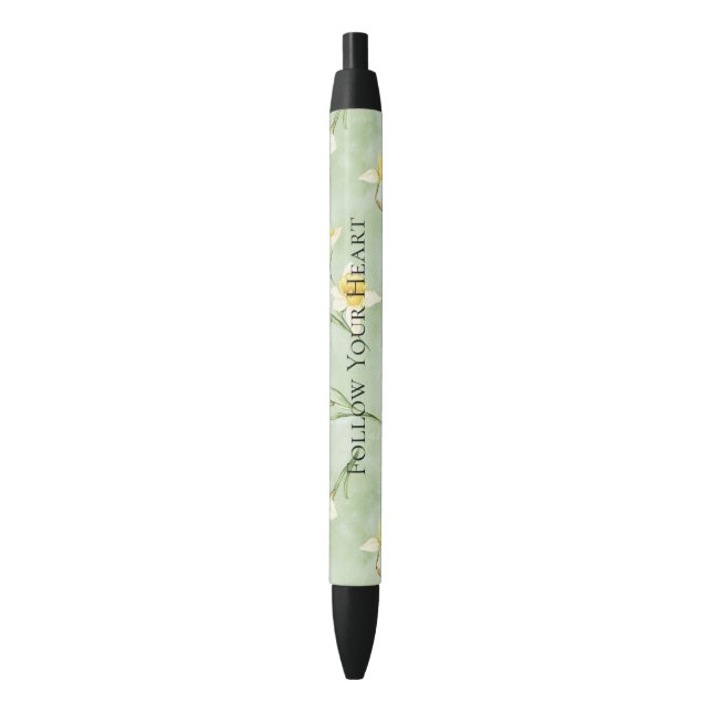 Mint Green Yellow Daffodil Flowers Pen (Front Vertical)