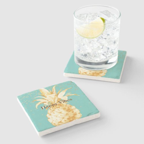 Mint Green Yellow Gold Pineapple Stone Coaster