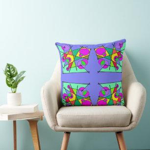 Mint Green Yellow Pink On Purple Abstract 1 Throw Pillow