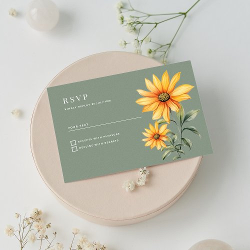 Mint green yellow sunflower flowers RSVP Invitation