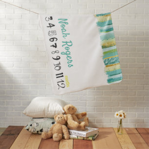 Mint Green Yellow Trendy Baby Boy Month Milestone Blanket