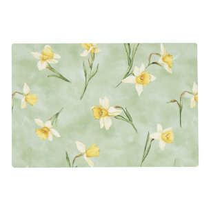 Mint Green Yellow White Daffodil Flowers Birthday Placemat