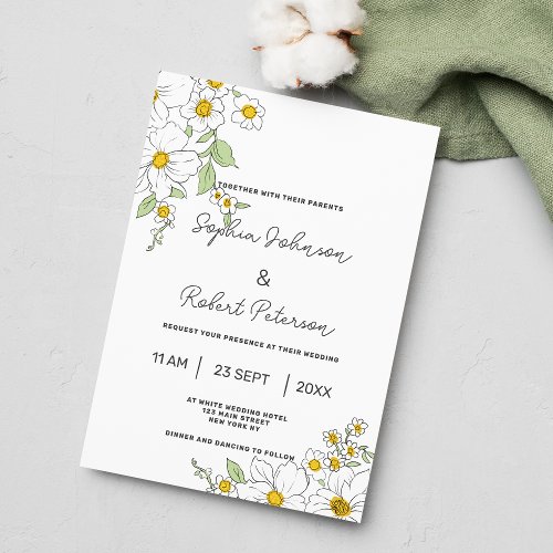 Mint green yellow white floral theme wedding invitation